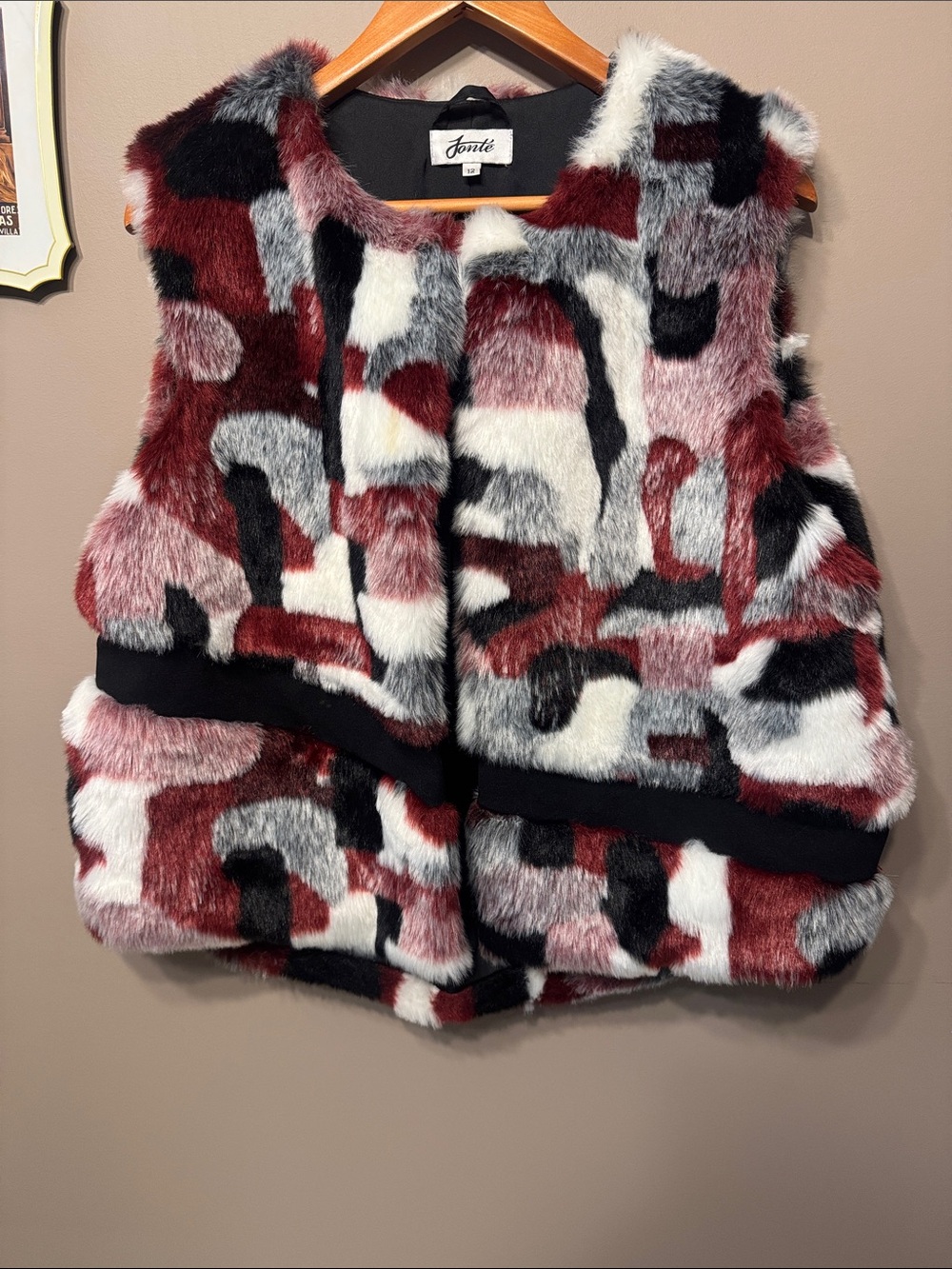 Faux Fur Patchwork Vest - Multi-Color (Burgundy, Black, White)